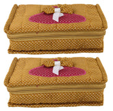Kuber Industries Heart Home Cotton Multipurpose 7 Pocket Dot Printed Jewellery Storage Bag Pouch/Travel Kit Organizer (Gold)-Pack of 2-KUBMART15441